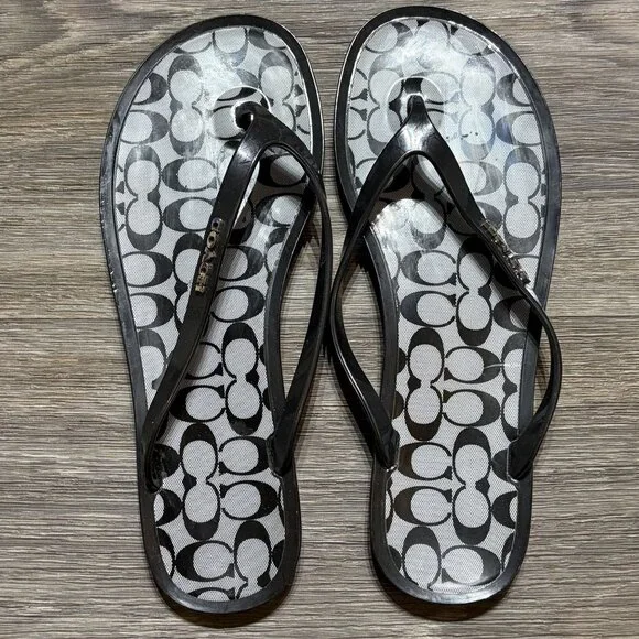 Coach Lyra Jelly Signature Thong FlipFlop Sandals Size 7 Preppy Y2K Logo Black - Picture 1 of 9